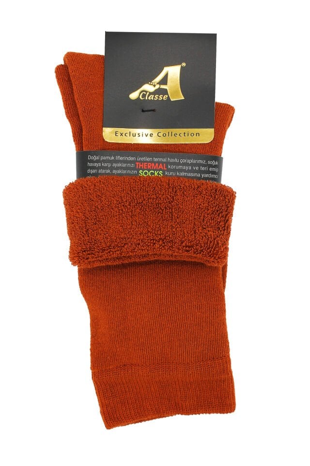 Tarçın Rengi Termal/Thermal Kıvrık Havlu Kalın Kışlık Kadın Çorap