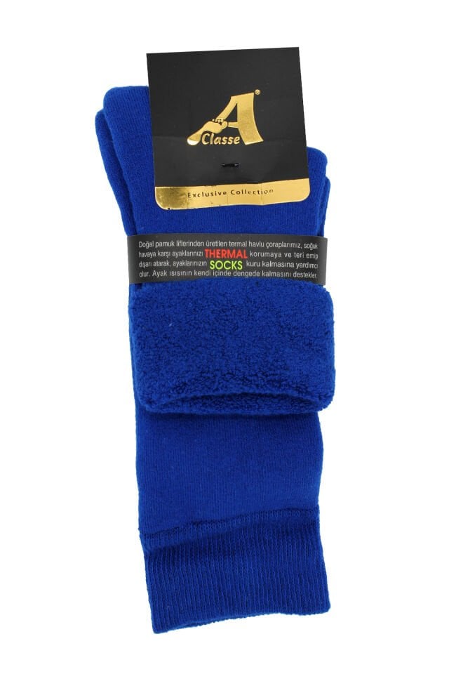 A CLASSE Saks Mavi Termal/Thermal Kıvrık Havlu Kalın Kışlık Kadın Çorap