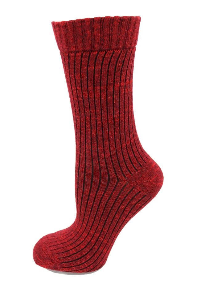 Bordo - Kırmızı Simli Bot Tipi Kadın Çorap