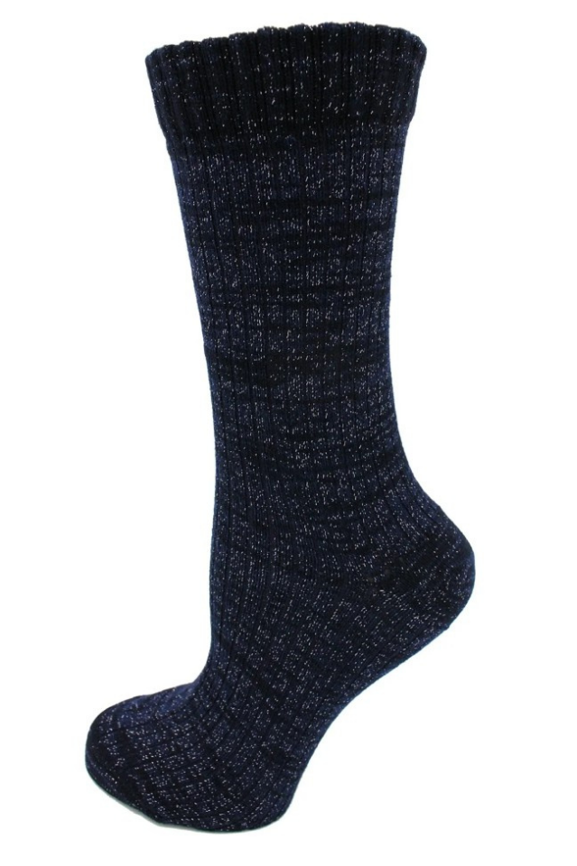 Lacivert - Gümüş Simli Bot Tipi Kadın Çorap