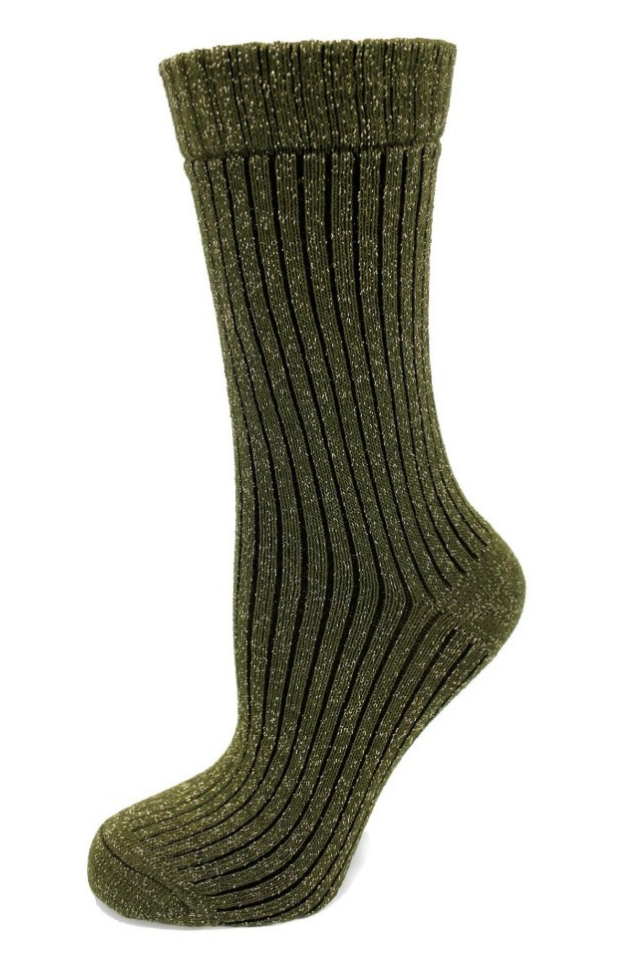 Haki - Altın Simli Bot Tipi Kadın Çorap