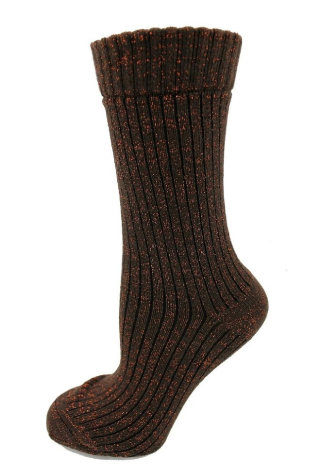 Kahverengi - Bakır Simli Bot Tipi Kadın Çorap