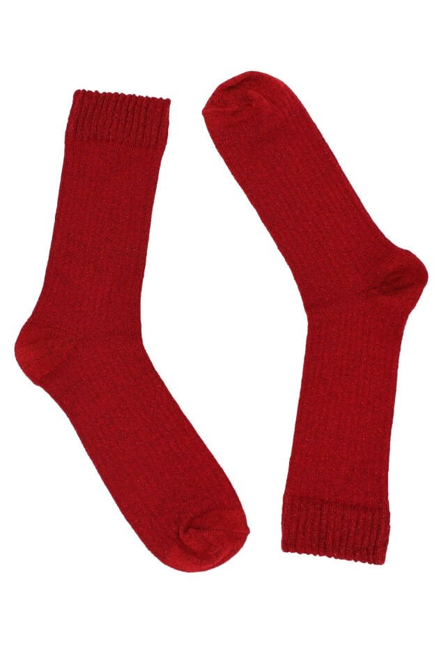 Kırmızı Simli Bot Tipi Kadın Çorap