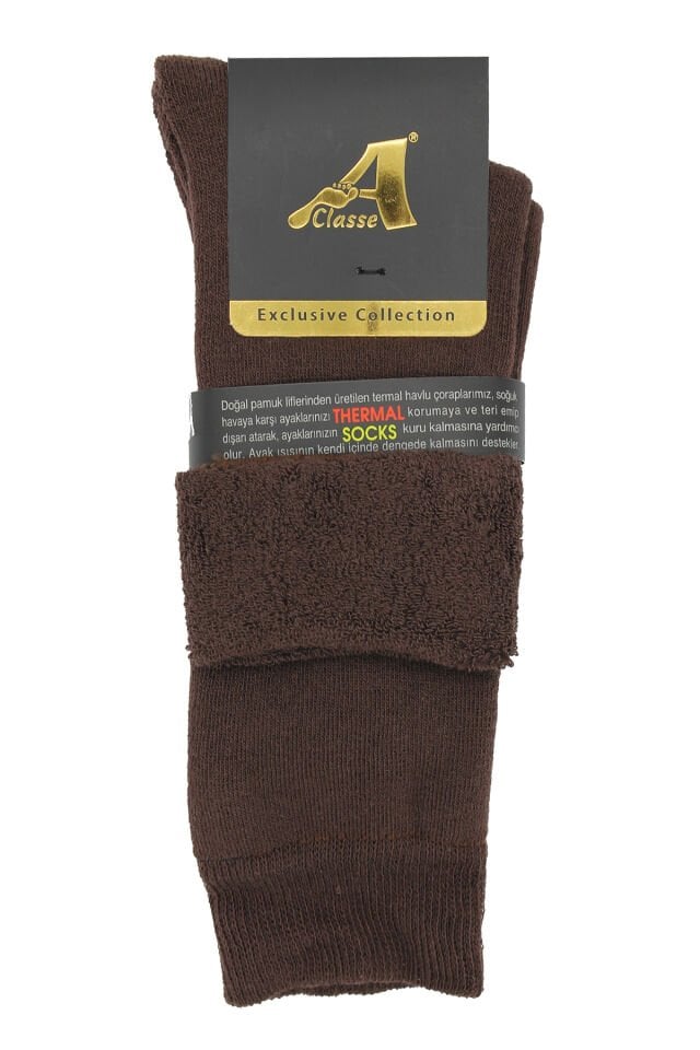 A CLASSE Kahverengi Termal/Thermal Kıvrık Havlu Kalın Kışlık Kadın Çorap