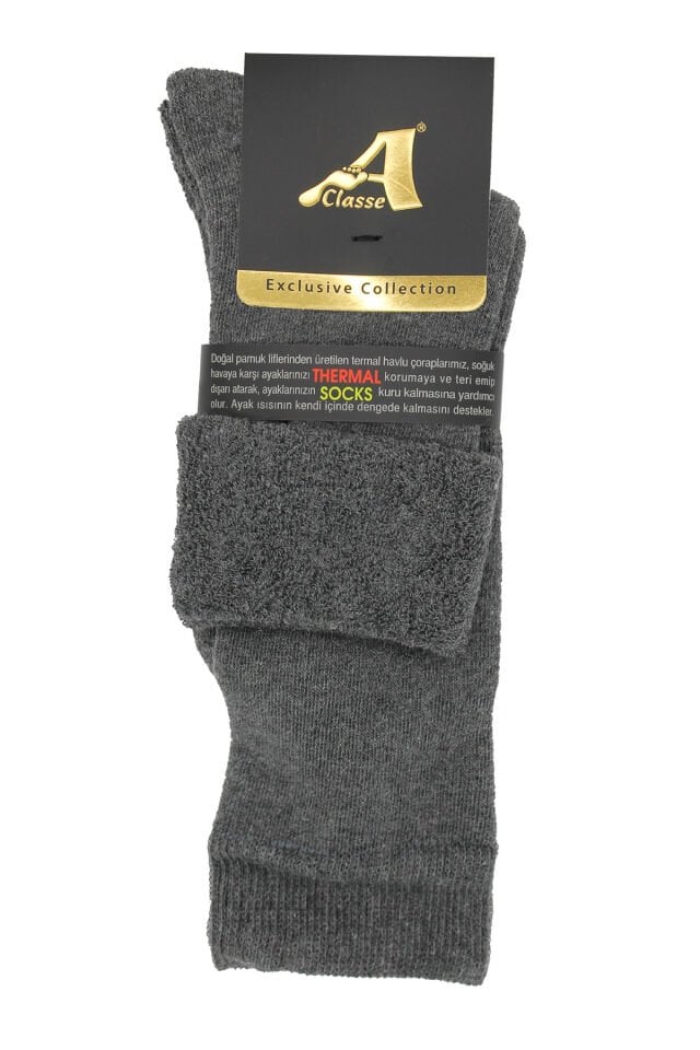 A CLASSE Füme Termal/Thermal Kıvrık Havlu Kalın Kışlık Kadın Çorap