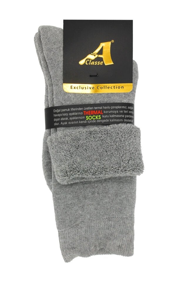 A CLASSE Gri Termal/Thermal Kıvrık Havlu Kalın Kışlık Kadın Çorap