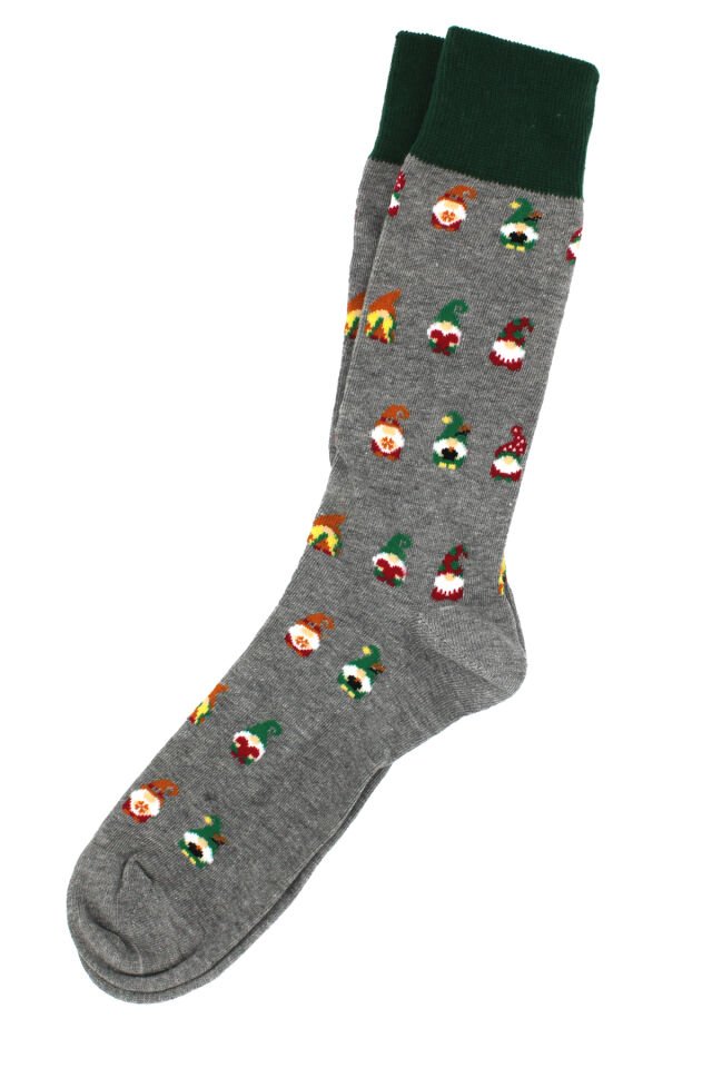A CLASSE Noel Elfi Desenli Gri Yılbaşı Çorabı