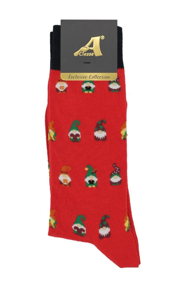 A CLASSE Noel Elfi Desenli Kırmızı Yılbaşı Çorabı