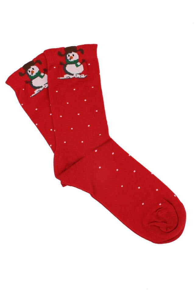 A CLASSE Kar Desenli Kırmızı Yılbaşı Çorap