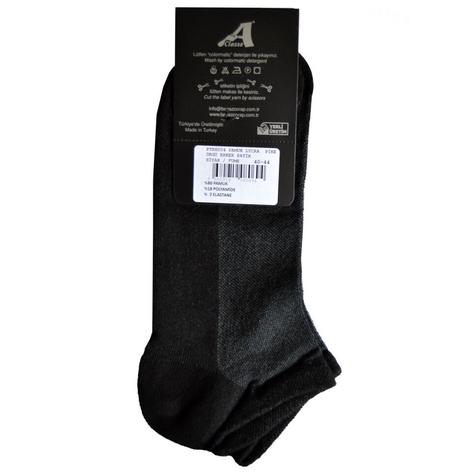 Pike Örgü Siyah-Füme Erkek Patik Çorap
