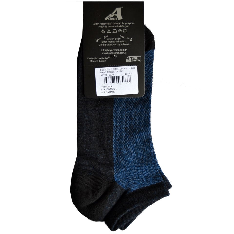 Pike Örgü Siyah-Saks Erkek Patik Çorap