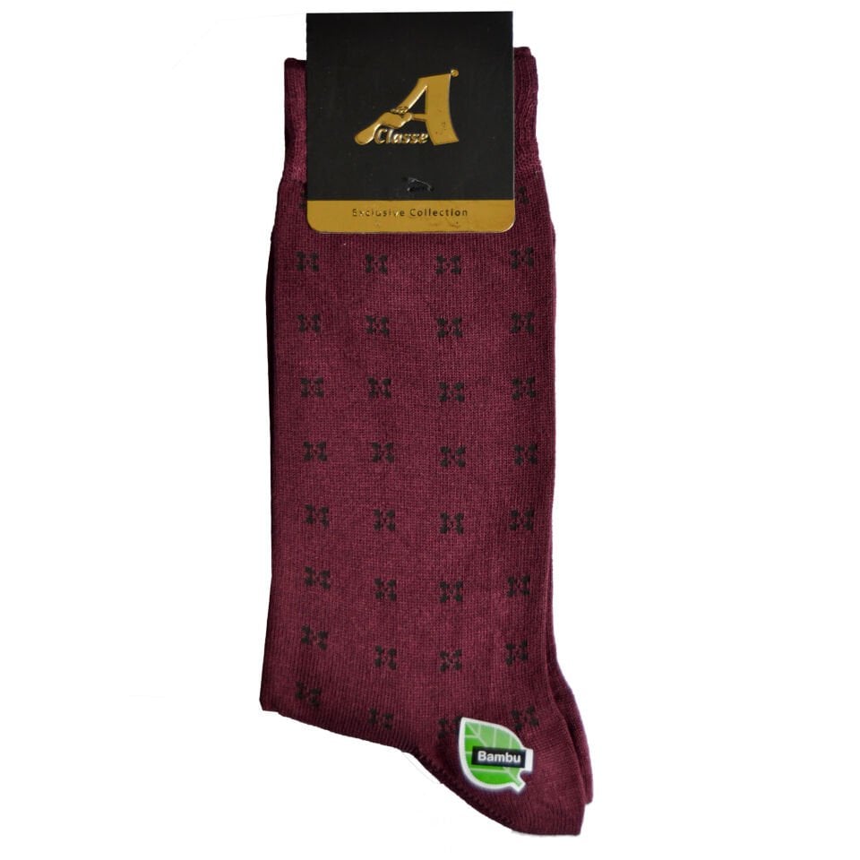 İnce Bambu Çiçek Desenli Bordo Erkek Çorap