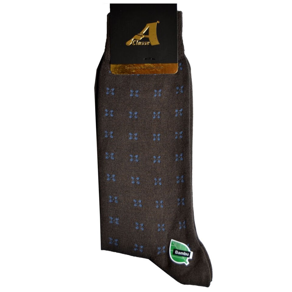 İnce Bambu Çiçek Desenli Kahverengi Erkek Çorap