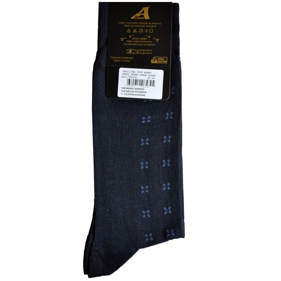 İnce Bambu Çiçek Desenli Lacivert Erkek Çorap