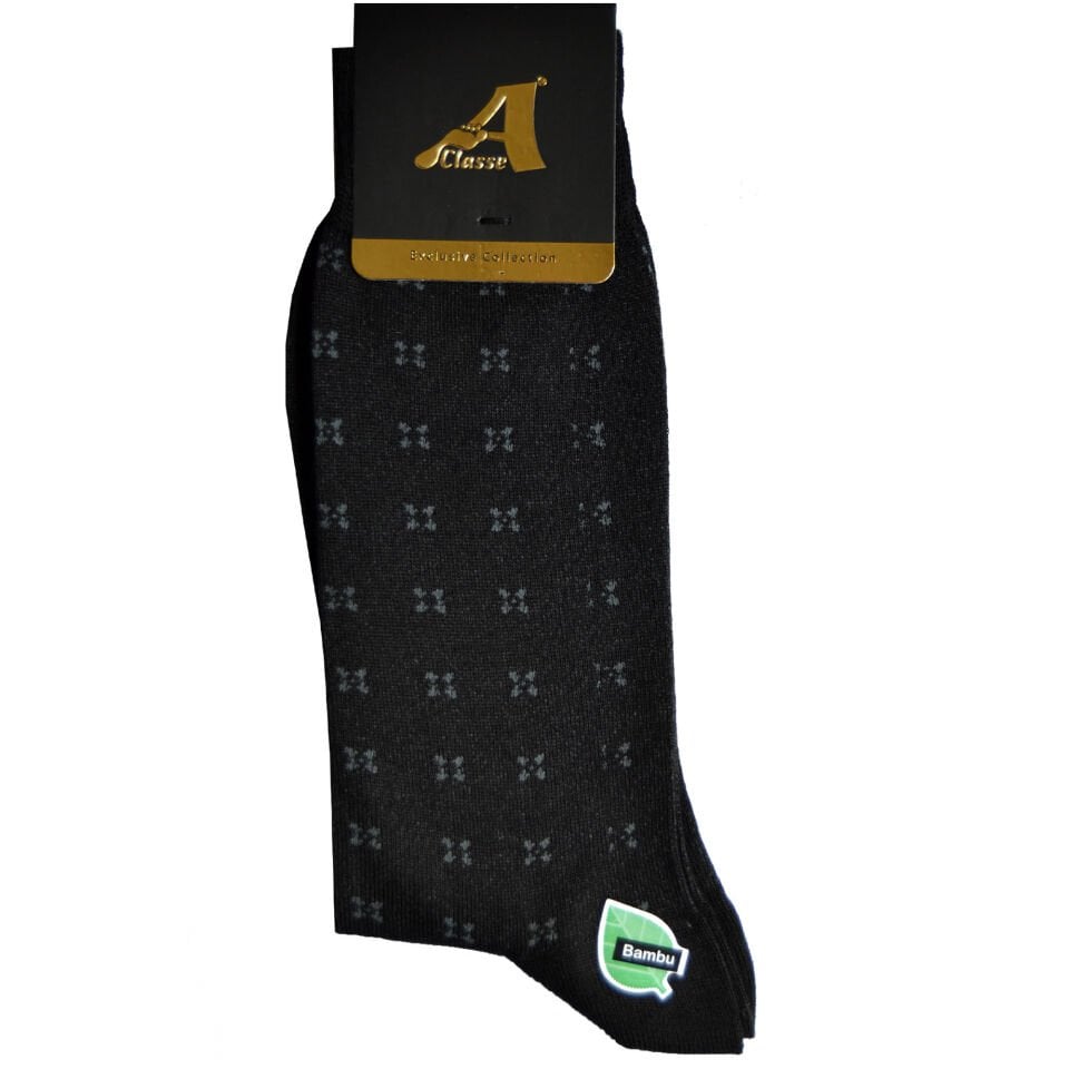 İnce Bambu Çiçek Desenli Siyah Erkek Çorap